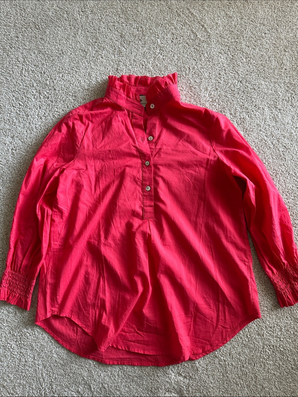 Tuckernuck Vibrant Hot Pink Ruffle Collar Button Pullover Tunic